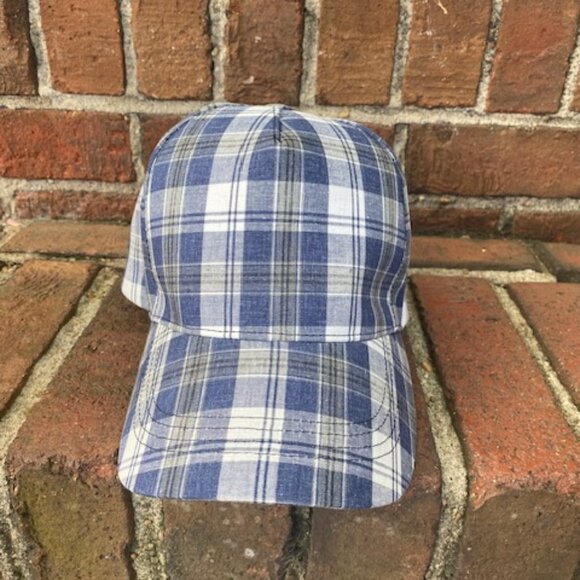 Wigens NWT Navy Plaid Linen/Cotton Baseball Cap - Picture 2 of 3